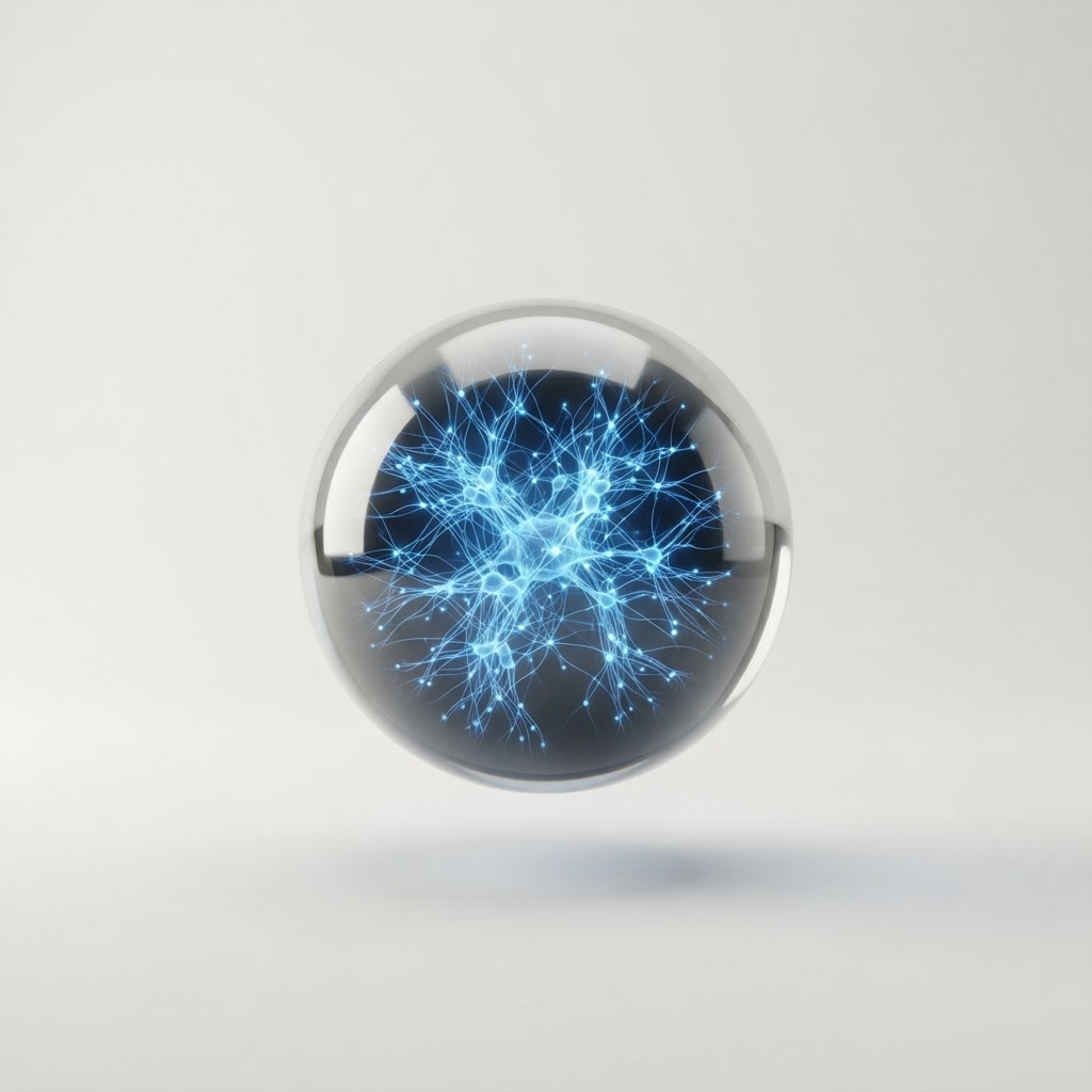 nitinit represented as a translucent glass orb holding a glowing neural network